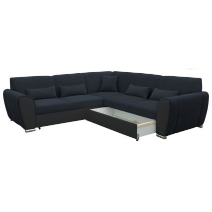 Αναδιπλούμενος γωνιακός καναπές με αποθηκευτικό χώρο σε σχήμα L VISEU δεξιά ανθρακί/μαύρο