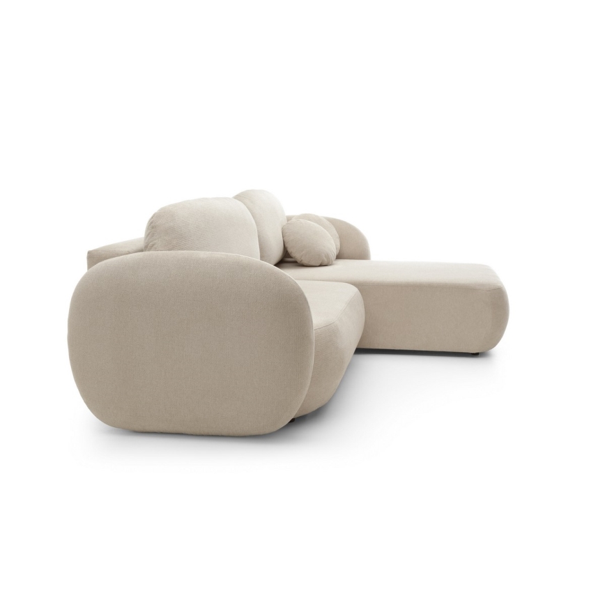 Γωνιακός καναπές-κρεβάτι με αποθηκευτικό χώρο σε σχήμα Γ OLBIA, δεξιά, μπεζ