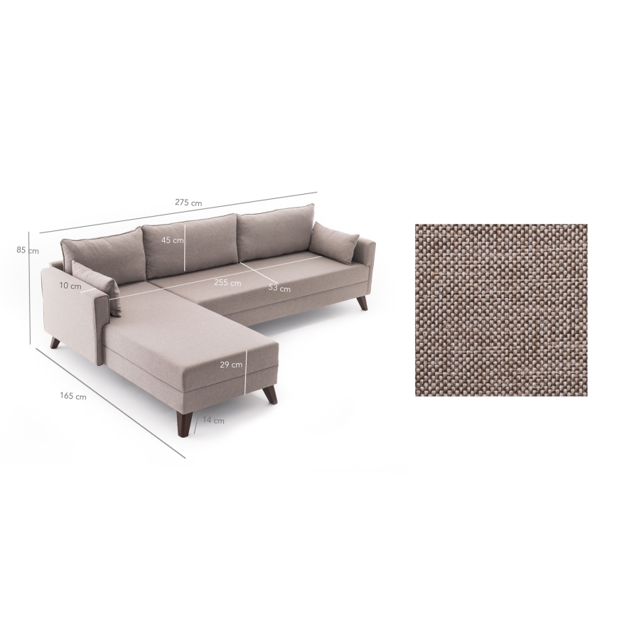 Γωνιακός καναπές σε σχήμα L KORFU, κρεμ, αριστερή διάταξη