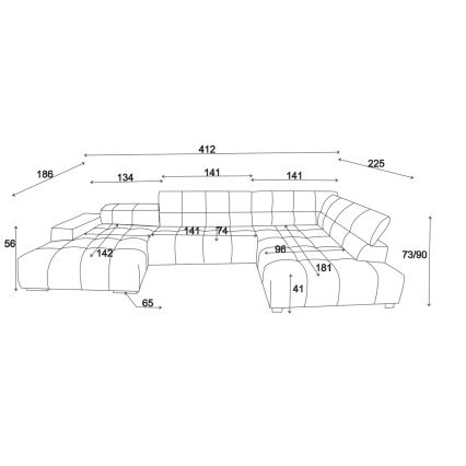 Γωνιακός καναπές σε σχήμα U TROPEA δεξιά καφέ