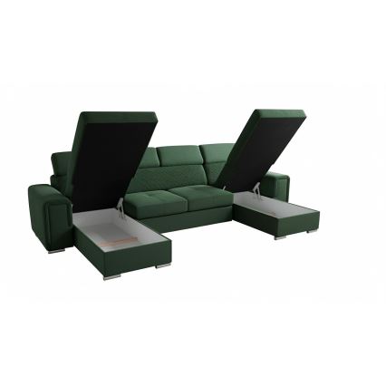 Ανακλινόμενος καναπές σχήματος U με αποθηκευτικό χώρο SALVADA σε πράσινο χρώμα