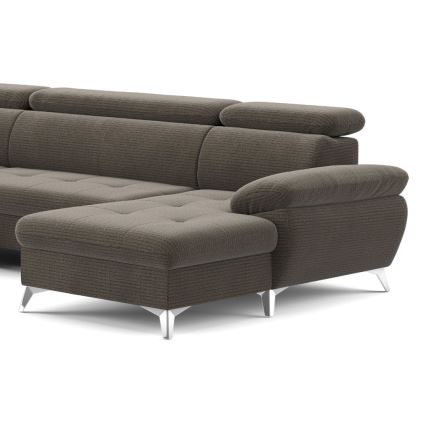Γωνιακός καναπές-κρεβάτι σε σχήμα U CATANIA αριστερή πλευρά καφέ με αποθηκευτικό χώρο