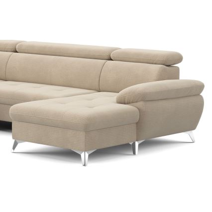 Ανακλινόμενος γωνιακός καναπές σχήματος U CATANIA αριστερή πλευρά με αποθηκευτικό χώρο, μπεζ