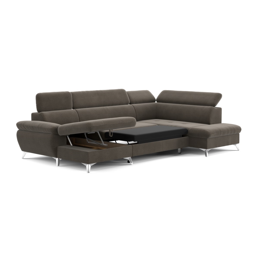 Γωνιακός καναπές-κρεβάτι σε σχήμα U CATANIA με αποθηκευτικό χώρο, δεξιά, καφέ