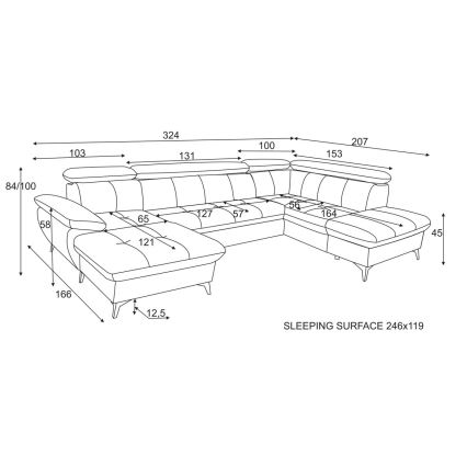 Γωνιακός καναπές-κρεβάτι σε σχήμα U CATANIA με αποθηκευτικό χώρο, δεξιά, καφέ