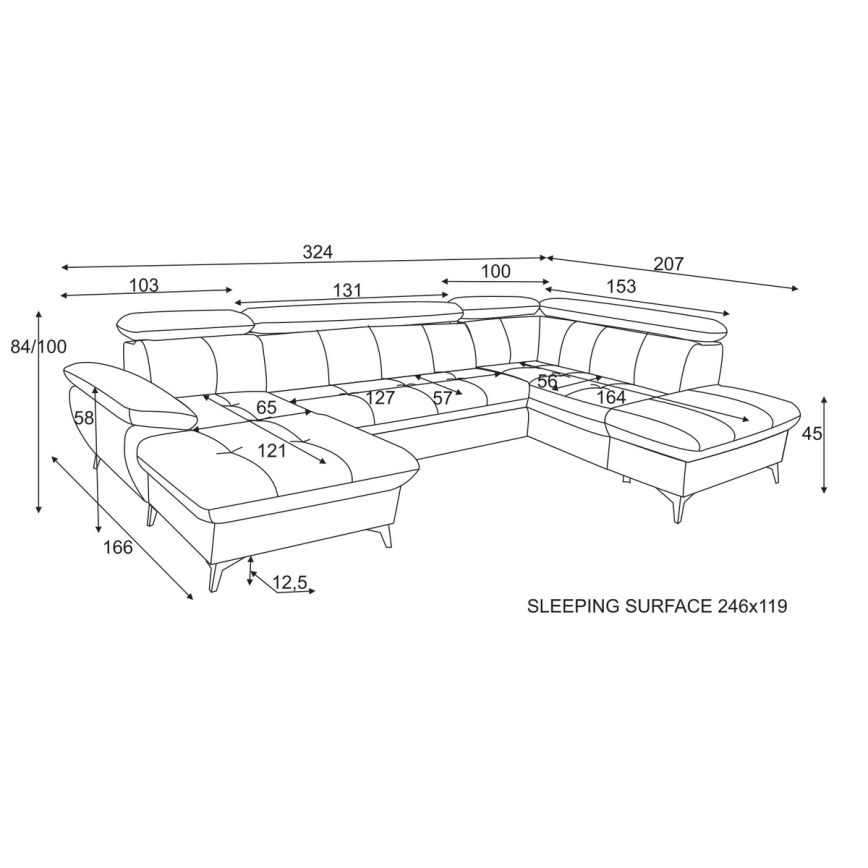 Γωνιακός καναπές-κρεβάτι σε σχήμα U CATANIA με αποθηκευτικό χώρο, δεξιά, καφέ