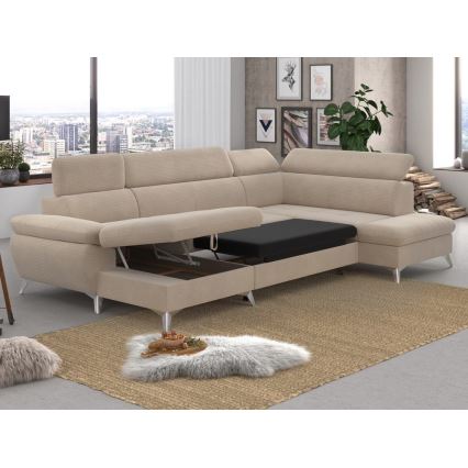 Γωνιακός καναπές σε σχήμα U CATANIA με αποθηκευτικό χώρο, δεξιά, μπεζ