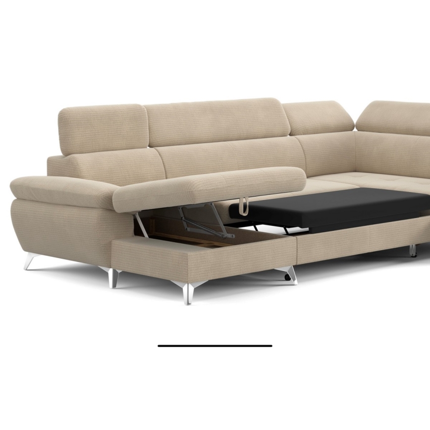 Γωνιακός καναπές σε σχήμα U CATANIA με αποθηκευτικό χώρο, δεξιά, μπεζ
