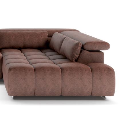 Γωνιακός καναπές σε σχήμα U TROPEA με προσκέφαλα, δεξιά, καφέ