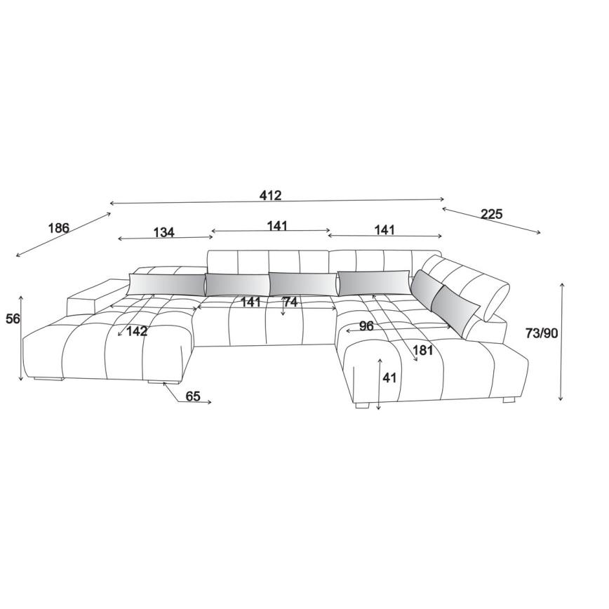 Γωνιακός καναπές σε σχήμα U TROPEA με προσκέφαλα, δεξιά, καφέ