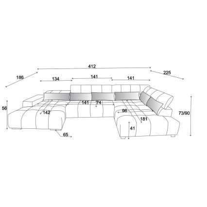 Γωνιακός καναπές σε σχήμα U TROPEA με προσκέφαλα, δεξιά, μπεζ