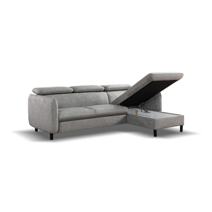 Γωνιακός καναπές‑κρεβάτι σε σχήμα L με αποθηκευτικό χώρο NISA, γκρι (δεξιά)