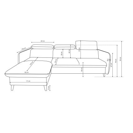 Γωνιακός καναπές‑κρεβάτι σε σχήμα L με αποθηκευτικό χώρο NISA, γκρι (δεξιά)