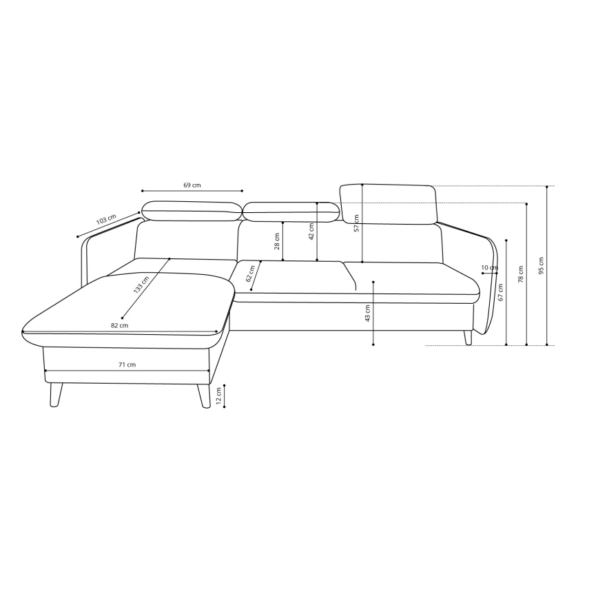 Γωνιακός καναπές‑κρεβάτι σε σχήμα L με αποθηκευτικό χώρο NISA, γκρι (δεξιά)