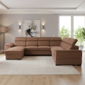 Γωνιακός καναπές‑κρεβάτι σε σχήμα U με αναστρέψιμη γωνία και αποθηκευτικό χώρο GRANADA, καφέ