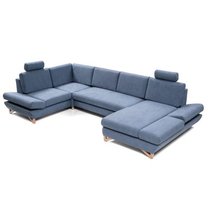 Αναδιπλούμενη γωνιακή επενδεδυμένη σύνθεση καθιστικού AVESTA σε σχήμα U με αποθηκευτικό χώρο, μπλε