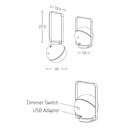 Zambelis E233 - Λάμπα dimming LED εξωτερικού χώρου LED/1,5W/3,7V 2600 mAh IP44 μαύρο