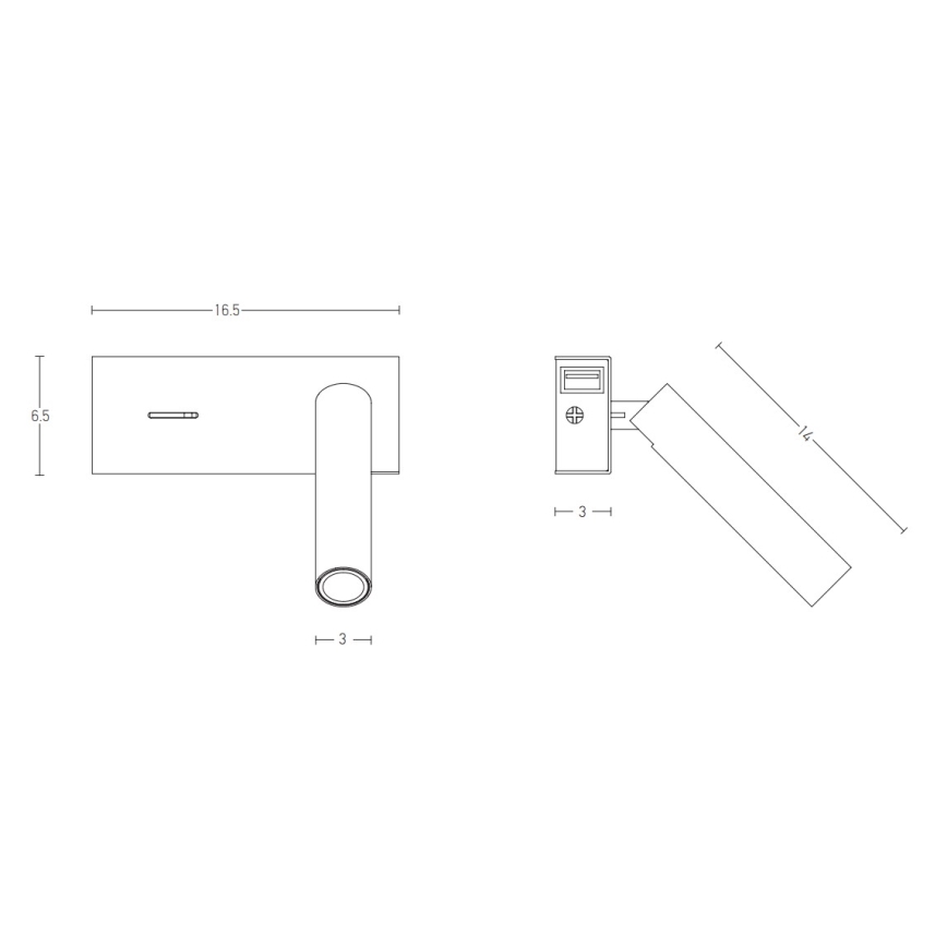 Zambelis H75 - Φωτιστικό τοίχου LED LED/3W/230V USB μαύρο