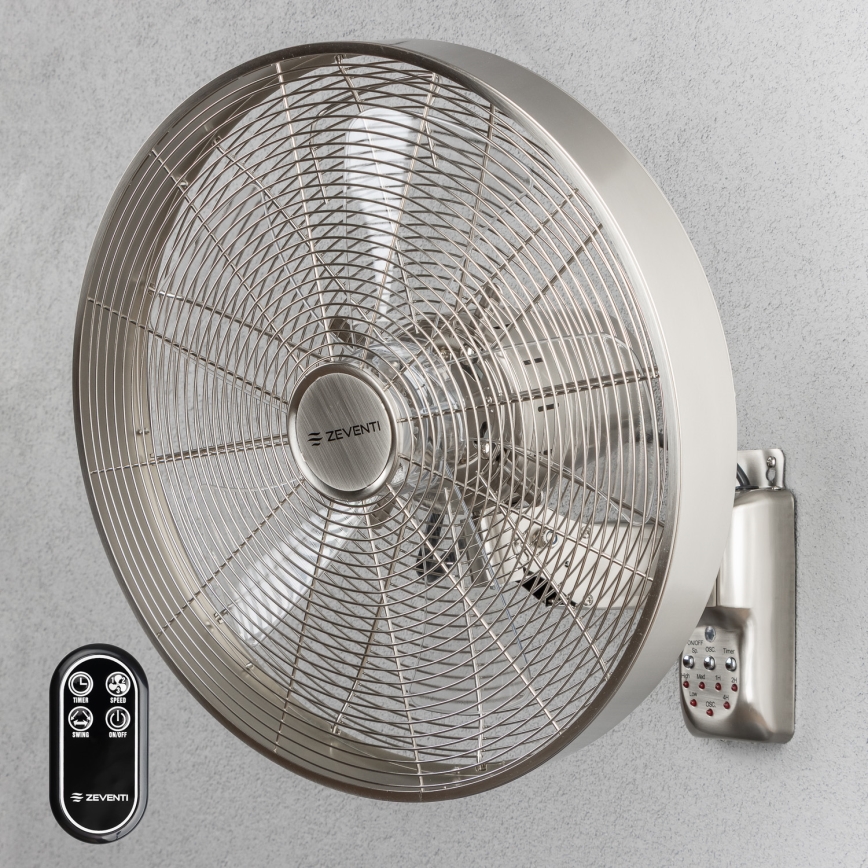 ZEVENTI - Ανεμιστήρας τοίχου FREEZE 50W/230V διάμετρος 40 cm ματ χρώμιο + τηλεχειριστήριο