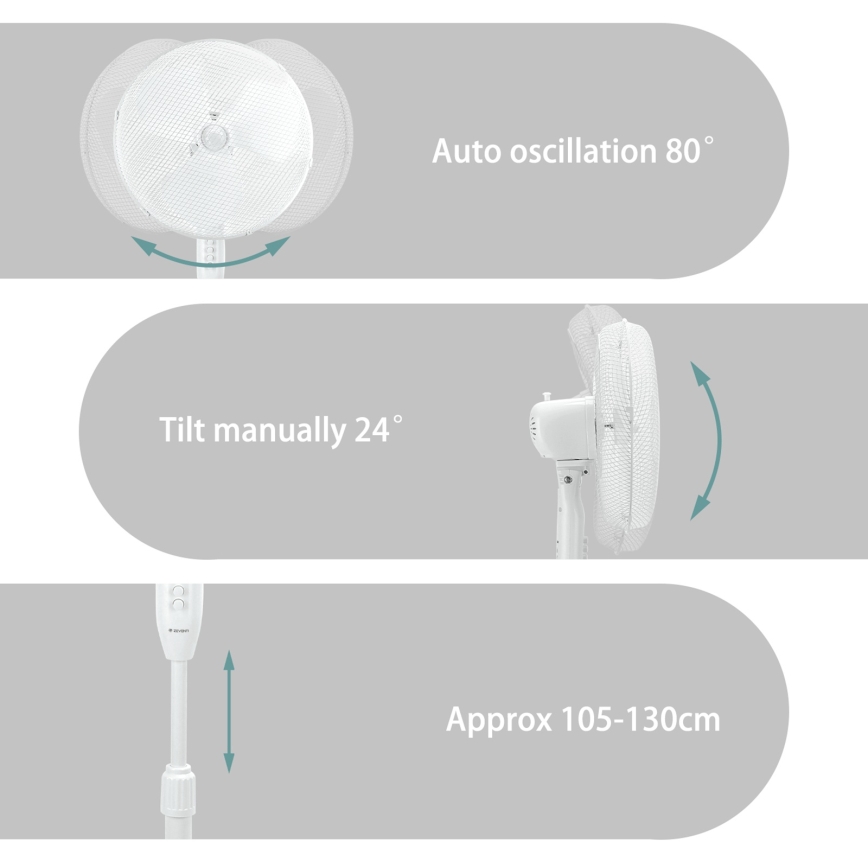 ZEVENTI - Επιδαπέδιος ανεμιστήρας FLOW 45W/230V 120 cm λευκός