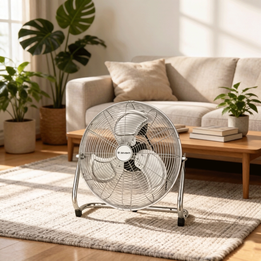 ZEVENTI - Επιδαπέδιος ανεμιστήρας FLOW 100W/230V Ø 54 cm γυαλιστερό χρώμιο