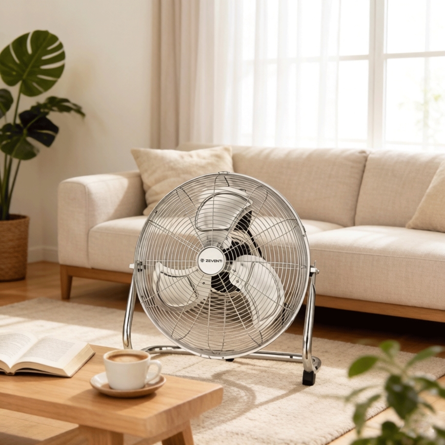 ZEVENTI - Επιδαπέδιος ανεμιστήρας FLOW 100W/230V Ø 54 cm γυαλιστερό χρώμιο
