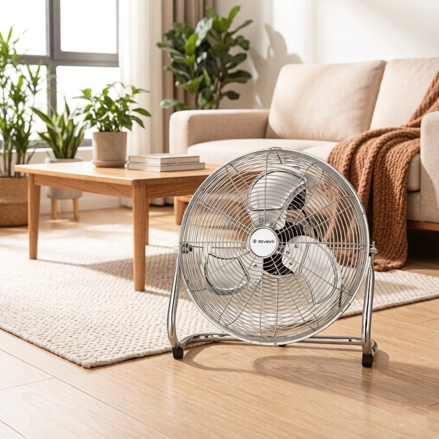 ZEVENTI - Επιδαπέδιος ανεμιστήρας FLOW 100W/230V Ø 54 cm γυαλιστερό χρώμιο