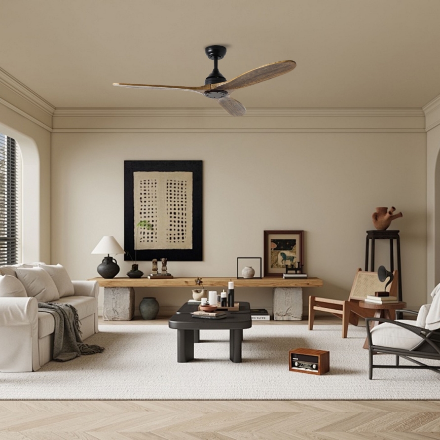 ZEVENTI - Ανεμιστήρας οροφής LAURIA Wi-Fi Tuya μαύρο/δρυς + τηλεχειριστήριο