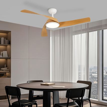 ZEVENTI - Ανεμιστήρας οροφής LED με ρυθμιζόμενη φωτεινότητα AERYS LED/24W/230V 3000/4000/6000K Wi-Fi Tuya λευκό/δρυς + τηλεχειριστήριο