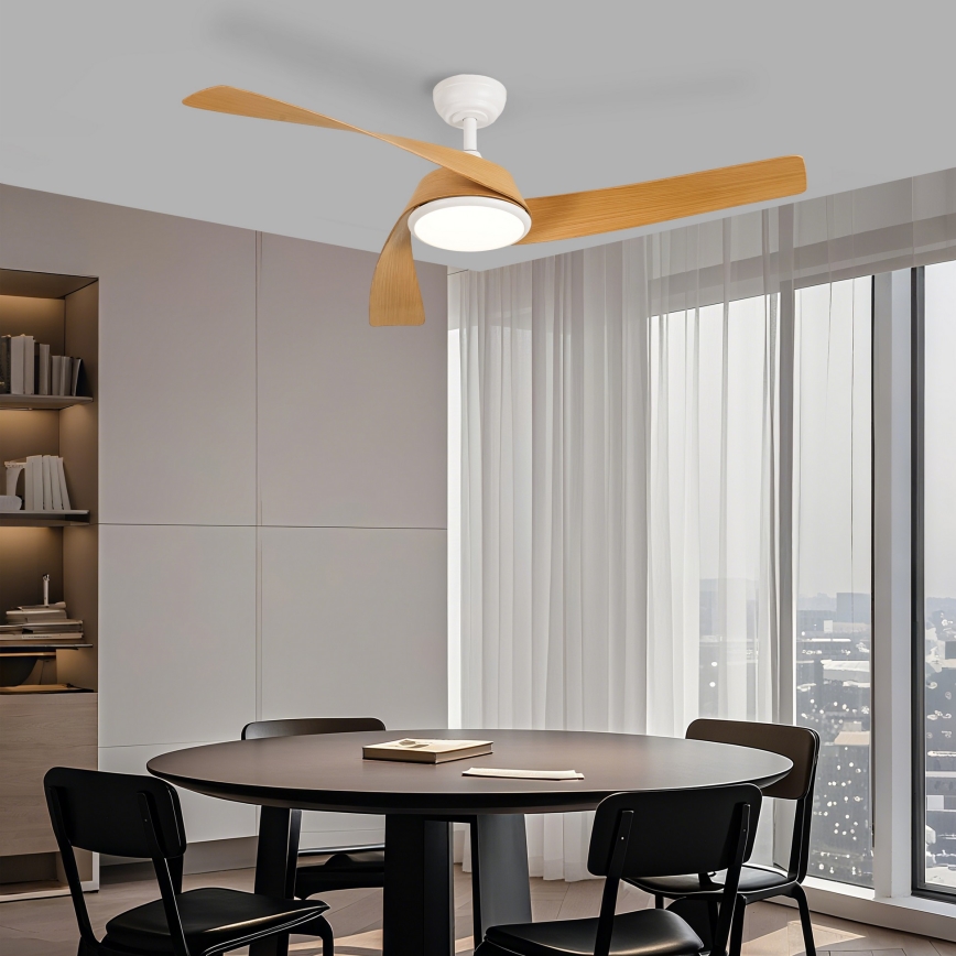 ZEVENTI - Ανεμιστήρας οροφής LED με ρυθμιζόμενη φωτεινότητα AERYS LED/24W/230V 3000/4000/6000K Wi-Fi Tuya λευκό/δρυς + τηλεχειριστήριο