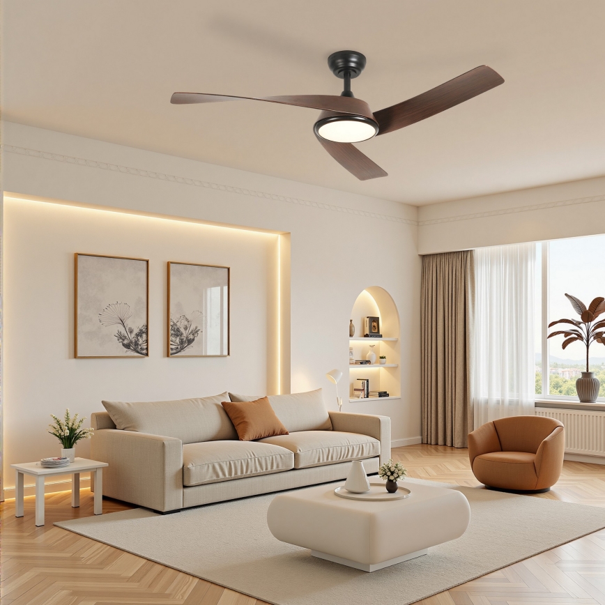 ZEVENTI - Ρυθμιζόμενος LED ανεμιστήρας οροφής AERYS LED/24W/230V 3000/4000/6000K Wi-Fi Tuya μαύρο/καρυδιά + τηλεχειριστήριο