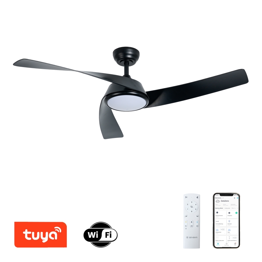 ZEVENTI - Ρυθμιζόμενος ανεμιστήρας οροφής LED AERYS LED/24W/230V 3000/4000/6000K Wi-Fi Tuya μαύρος + τηλεχειριστήριο