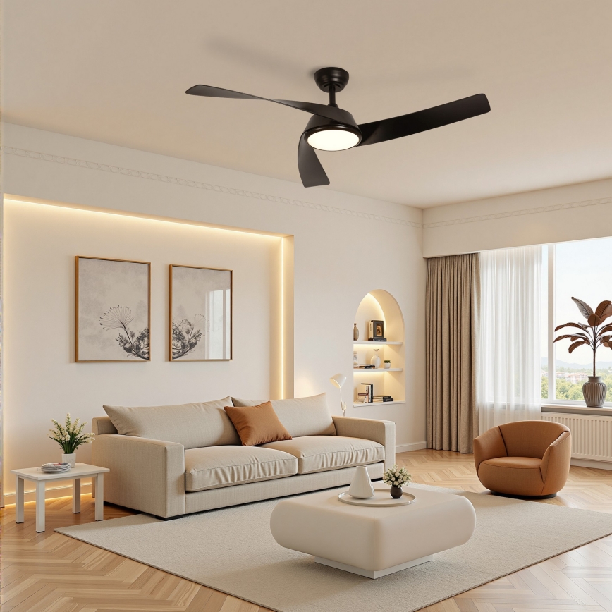 ZEVENTI - Ρυθμιζόμενος ανεμιστήρας οροφής LED AERYS LED/24W/230V 3000/4000/6000K Wi-Fi Tuya μαύρος + τηλεχειριστήριο