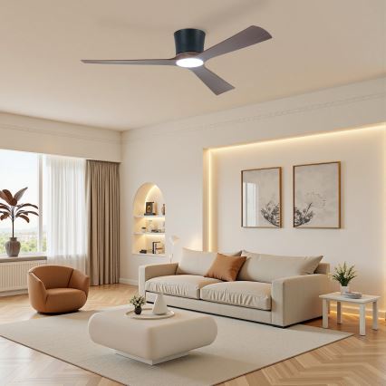 ZEVENTI - LED ρυθμιζόμενος ανεμιστήρας οροφής AUREX LED/24W/230V 3000/4000/6000K Wi-Fi Tuya μαύρο/καρυδιά + τηλεχειριστήριο