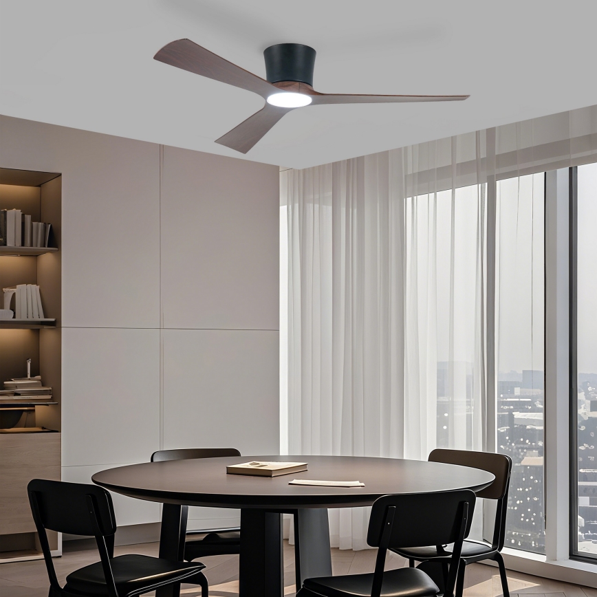 ZEVENTI - LED ρυθμιζόμενος ανεμιστήρας οροφής AUREX LED/24W/230V 3000/4000/6000K Wi-Fi Tuya μαύρο/καρυδιά + τηλεχειριστήριο