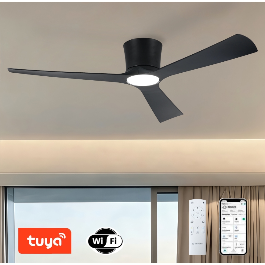 ZEVENTI - Ρυθμιζόμενος ανεμιστήρας οροφής LED AUREX LED/24W/230V 3000/4000/6000K Wi‑Fi Tuya μαύρος + τηλεχειριστήριο