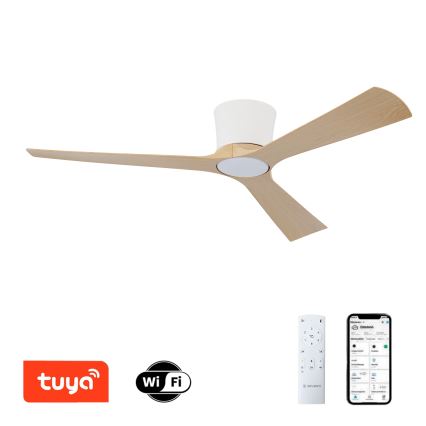 ZEVENTI - Ρυθμιζόμενος ανεμιστήρας οροφής LED AUREX LED/24W/230V 3000/4000/6000K Wi‑Fi Tuya λευκό/δρυς + τηλεχειριστήριο