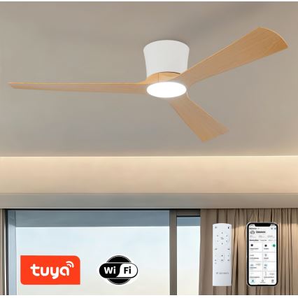 ZEVENTI - Ρυθμιζόμενος ανεμιστήρας οροφής LED AUREX LED/24W/230V 3000/4000/6000K Wi‑Fi Tuya λευκό/δρυς + τηλεχειριστήριο