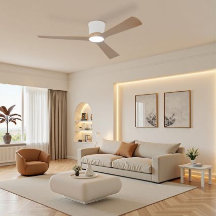 ZEVENTI - Ρυθμιζόμενος ανεμιστήρας οροφής LED AUREX LED/24W/230V 3000/4000/6000K Wi‑Fi Tuya λευκό/δρυς + τηλεχειριστήριο