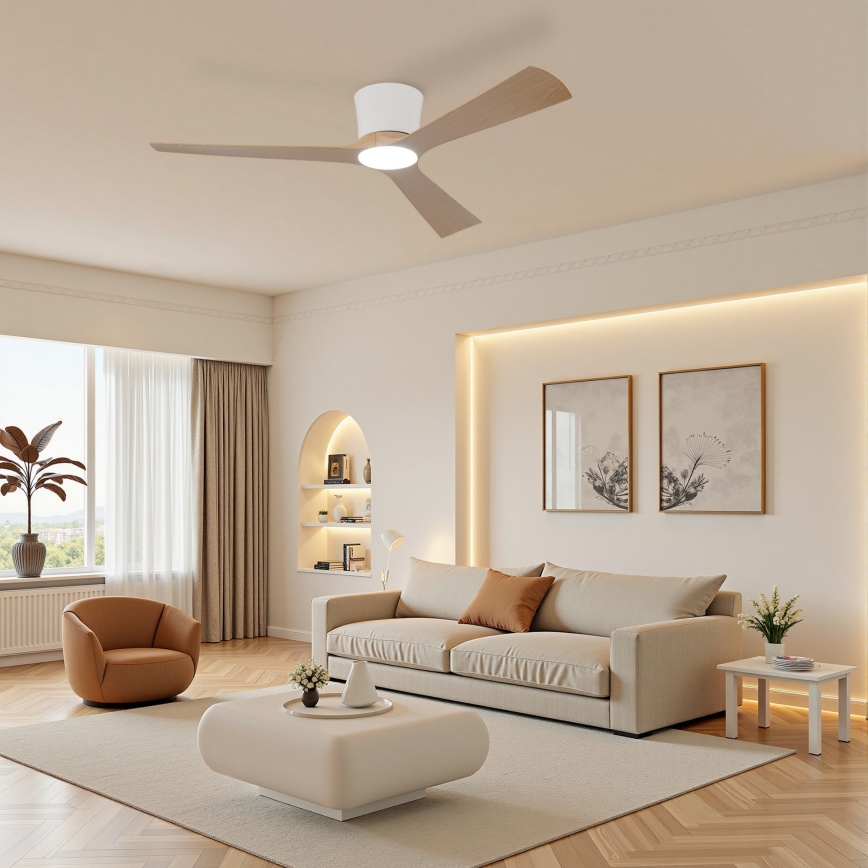 ZEVENTI - Ρυθμιζόμενος ανεμιστήρας οροφής LED AUREX LED/24W/230V 3000/4000/6000K Wi‑Fi Tuya λευκό/δρυς + τηλεχειριστήριο