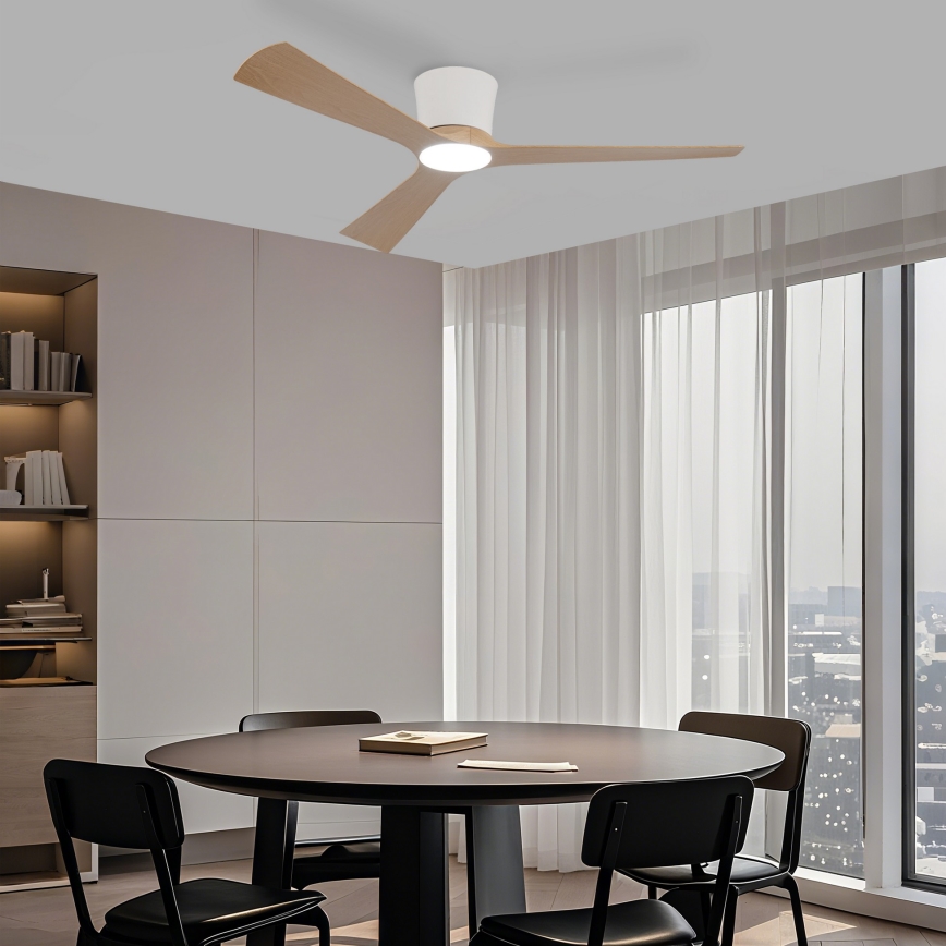 ZEVENTI - Ρυθμιζόμενος ανεμιστήρας οροφής LED AUREX LED/24W/230V 3000/4000/6000K Wi‑Fi Tuya λευκό/δρυς + τηλεχειριστήριο