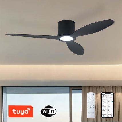 ZEVENTI - Ανεμιστήρας οροφής με ρυθμιζόμενο LED VENTORA LED/24W/230V 3000/4000/6000K Wi-Fi Tuya μαύρος + τηλεχειριστήριο