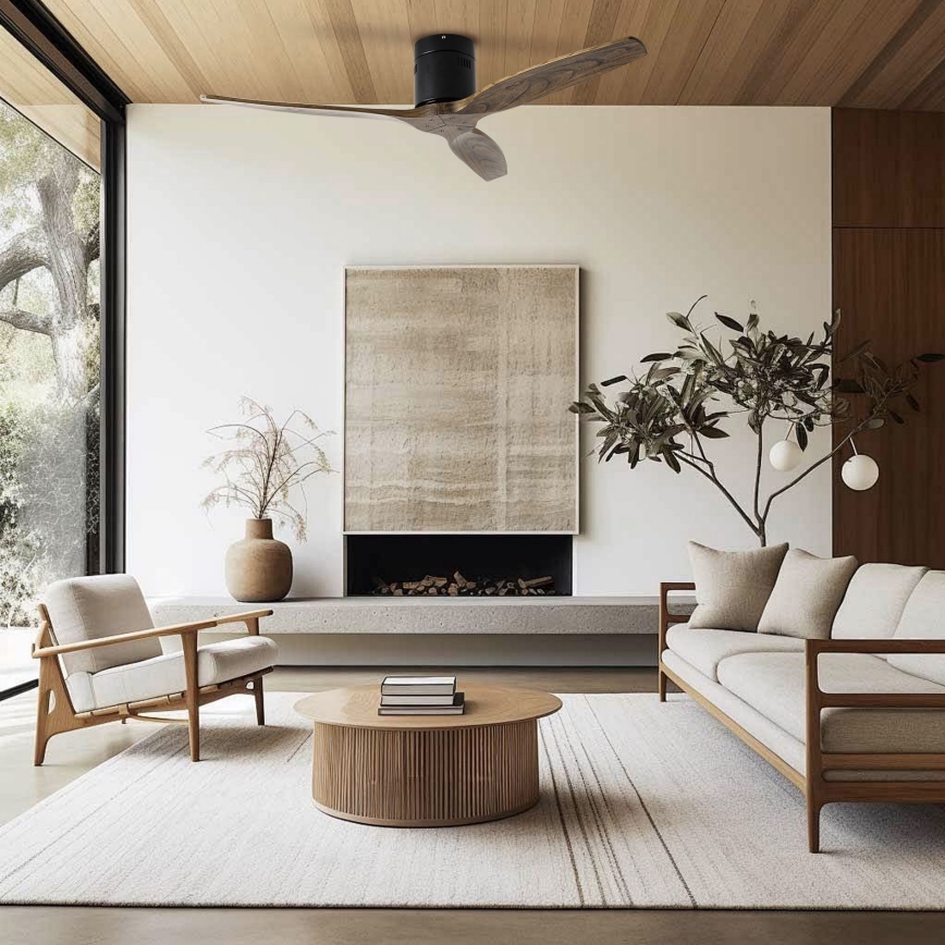 ZEVENTI - Ανεμιστήρας οροφής SPELLO Wi-Fi Tuya μαύρο/δρυς + τηλεχειριστήριο