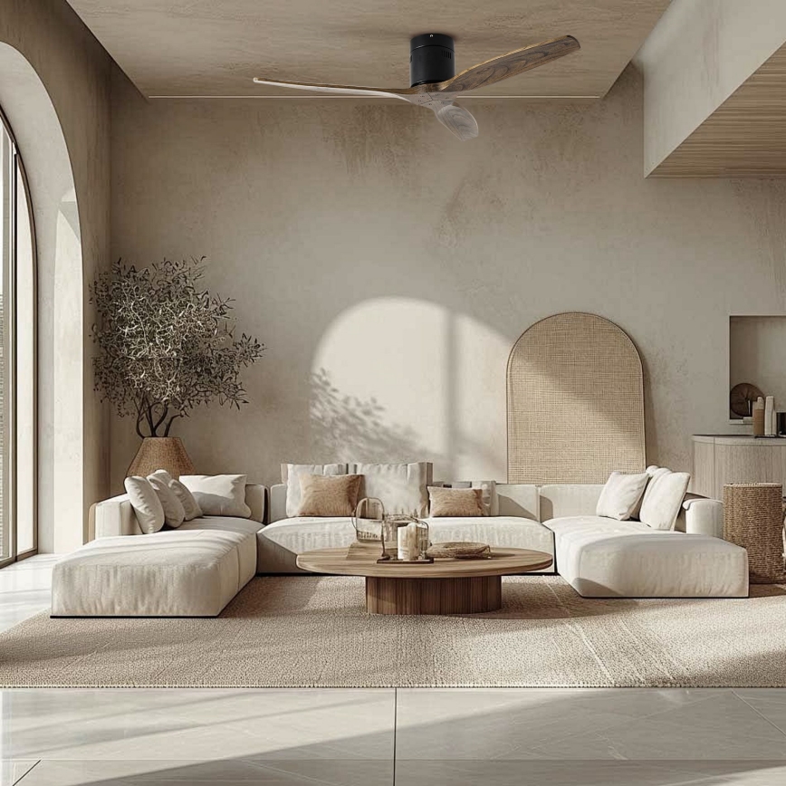 ZEVENTI - Ανεμιστήρας οροφής SPELLO Wi-Fi Tuya μαύρο/δρυς + τηλεχειριστήριο