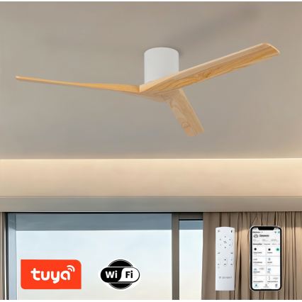 ZEVENTI - Ανεμιστήρας οροφής VELLON Wi-Fi Tuya λευκό/παουλόβνια + τηλεχειριστήριο