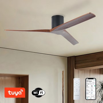 ZEVENTI - Ανεμιστήρας οροφής VELLON Wi-Fi Tuya μαύρο/καρυδιά + τηλεχειριστήριο