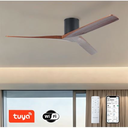 ZEVENTI - Ανεμιστήρας οροφής VELLON Wi-Fi Tuya μαύρο/καρυδιά + τηλεχειριστήριο