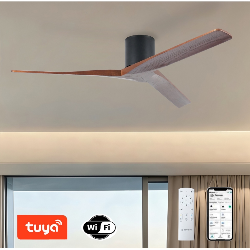 ZEVENTI - Ανεμιστήρας οροφής VELLON Wi-Fi Tuya μαύρο/καρυδιά + τηλεχειριστήριο