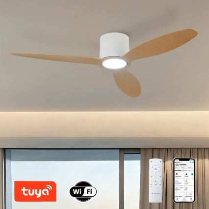 ZEVENTI - Ρυθμιζόμενος ανεμιστήρας οροφής LED VENTORA LED/24W/230V 3000/4000/6000K Wi-Fi Tuya λευκό/δρυς + τηλεχειριστήριο