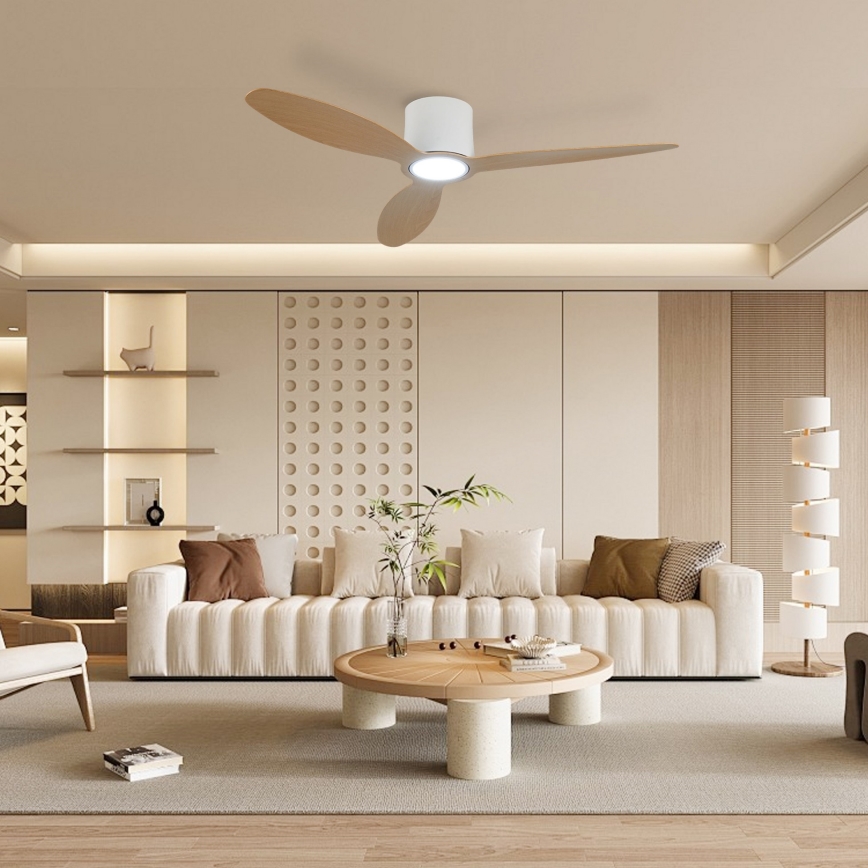 ZEVENTI - Ρυθμιζόμενος ανεμιστήρας οροφής LED VENTORA LED/24W/230V 3000/4000/6000K Wi-Fi Tuya λευκό/δρυς + τηλεχειριστήριο